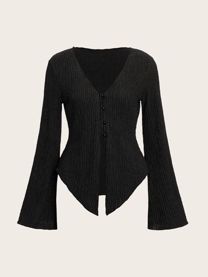 ROMWE STPL Textured Button Front Top SKU: rw2211056207529955(100+ Reviews)$8.49$8.07Join for an E... | SHEIN