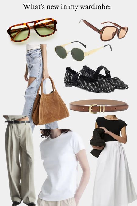 What’s new in my wardrobe this month 🤍 Vehla sunglasses, studded Mary janes, cos trousers, marks and Spencer skirt, suede tote bag, 

#LTKfindsunder100 #LTKfindsunder50 #LTKitbag
