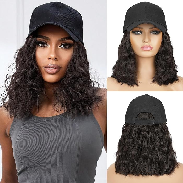 HANYUDIE Hat Wig for Women Wig Cap with Curly Hair Extensions Hat with Hair Wave Adjustable Baseb... | Amazon (US)