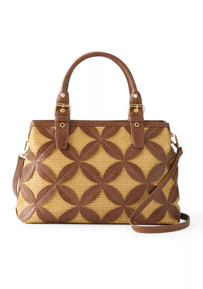 Straw Applique Satchel | Belk