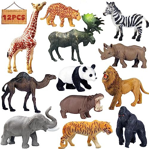 RUSON 12 Pcs Realistic Jungle Animal Figurines, Safari Animals Figures Toys Cake Topper Plastic African Wild Zoo Animals Playset Party Supplies for Kids Toddlers | Amazon (US)