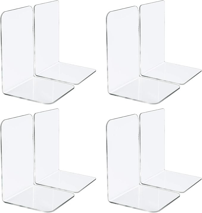 Jekkis 8pcs Bookends, Clear Acrylic Bookends for Shelves, Plastic Bookends for Home Office Librar... | Amazon (US)