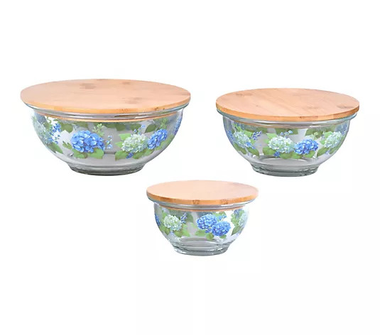 Temp-tations Seasonal Set of 3 Glass Bowls w/ Bamboo Lids - QVC.com | QVC