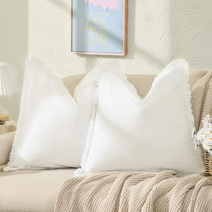 ZWJD Pillow Covers 26x26 Set of 2 Cream Throw Pillow Covers with Fringe Chic Cotton Decorative Pi... | Amazon (US)
