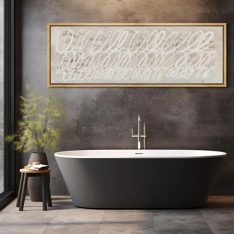 Geometric Line " White Abstract Calligraphy Antique Retro Fine Art Colorful Bedroom Extra Large W... | Wayfair North America