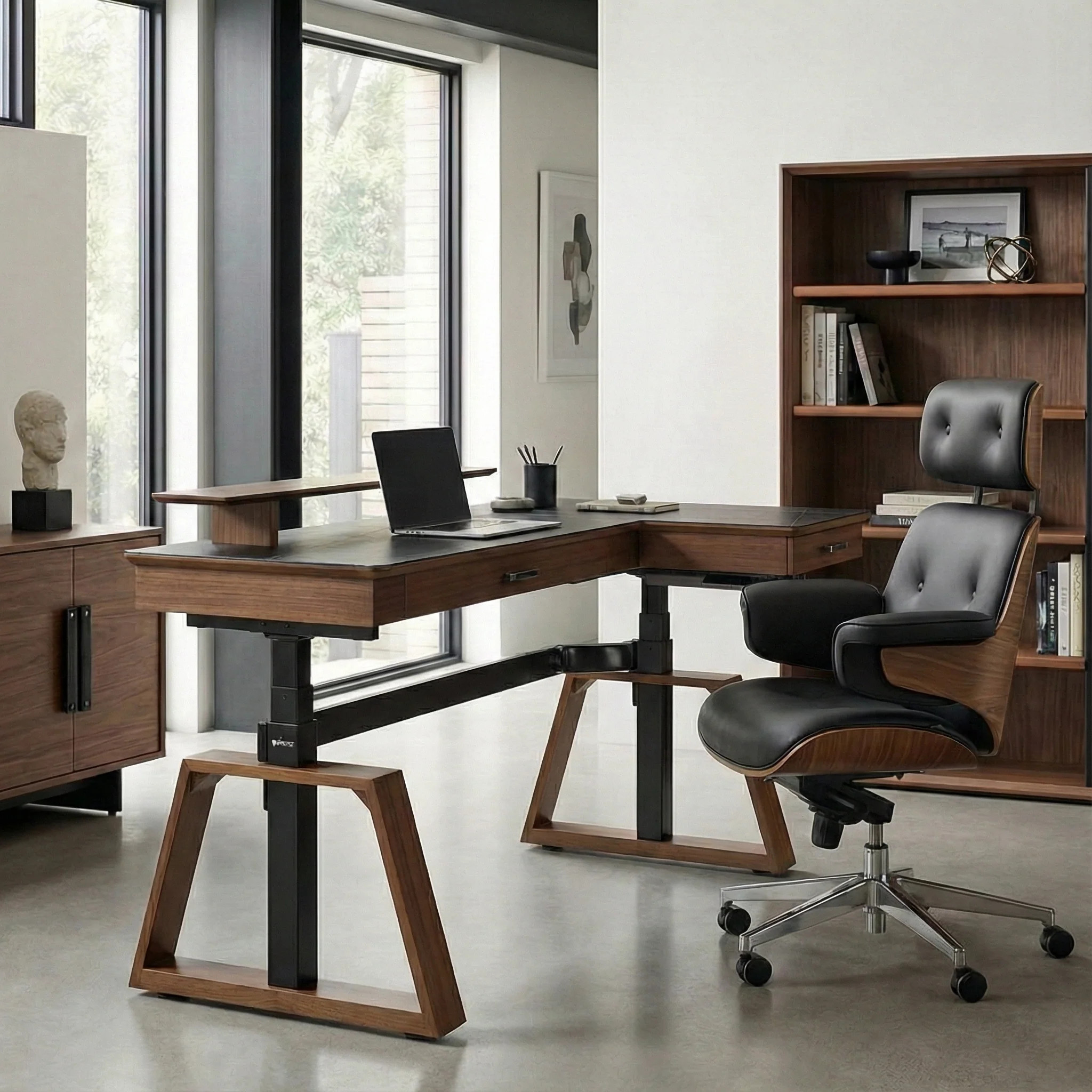 Executive Office Set:  Ark Standing Desk & Premium Executive Chair - Ark+Mathias / Right Side | Eureka Ergonomic
