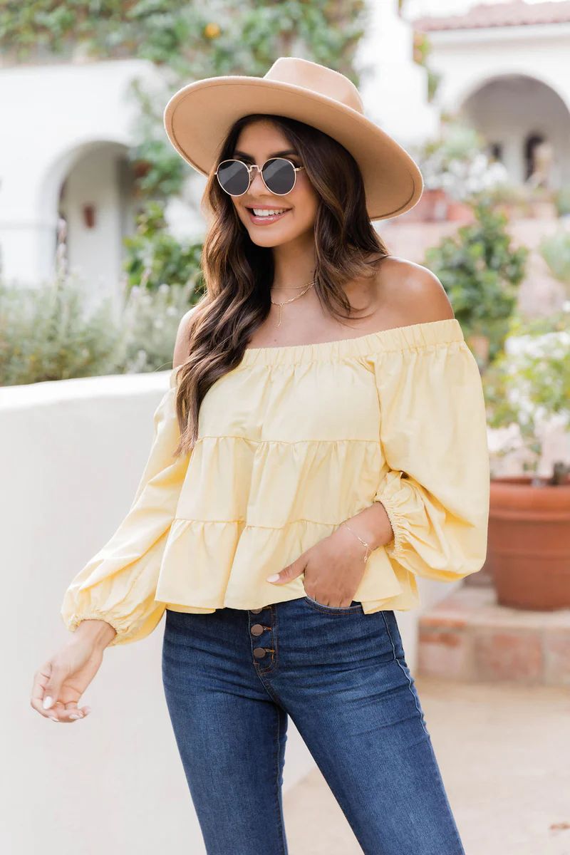 Cheers To Sunshine Yellow Off The Shoulder Babydoll Blouse FINAL SALE | Pink Lily