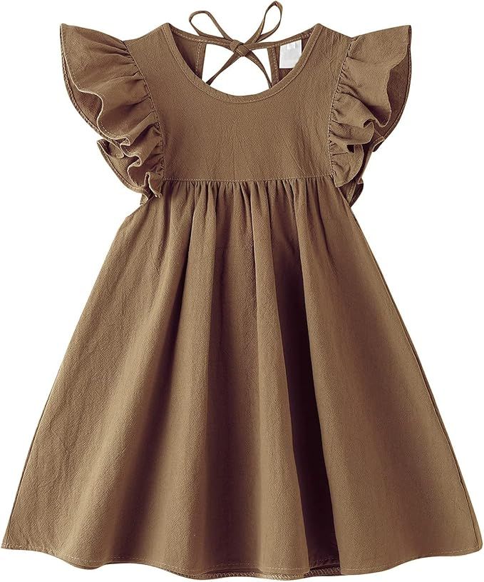 Dutebare Toddler Baby Girl Dress Cotton Linen Ruffle Halter Sleeveless Dresses Kids Summer Sundre... | Amazon (US)