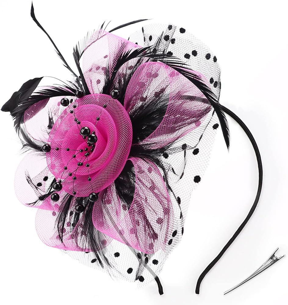 DRESHOW Fascinators Hat Flower Mesh Ribbons Feathers on a Headband and a Clip Tea Party Headwear ... | Amazon (US)