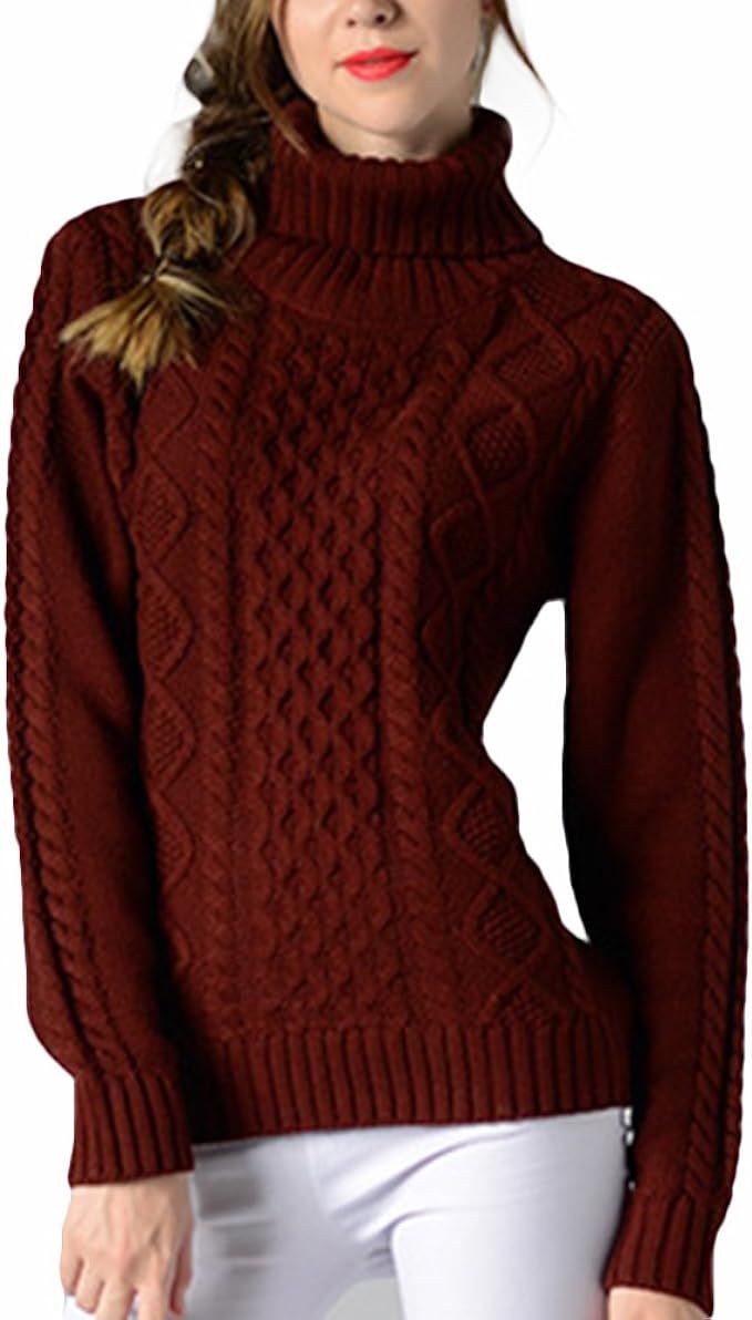 VERYCO Women Turtle Polo Neck Chunky Cable Knit Long Sleeve Pullover Jumper Sweater Tops | Amazon (UK)
