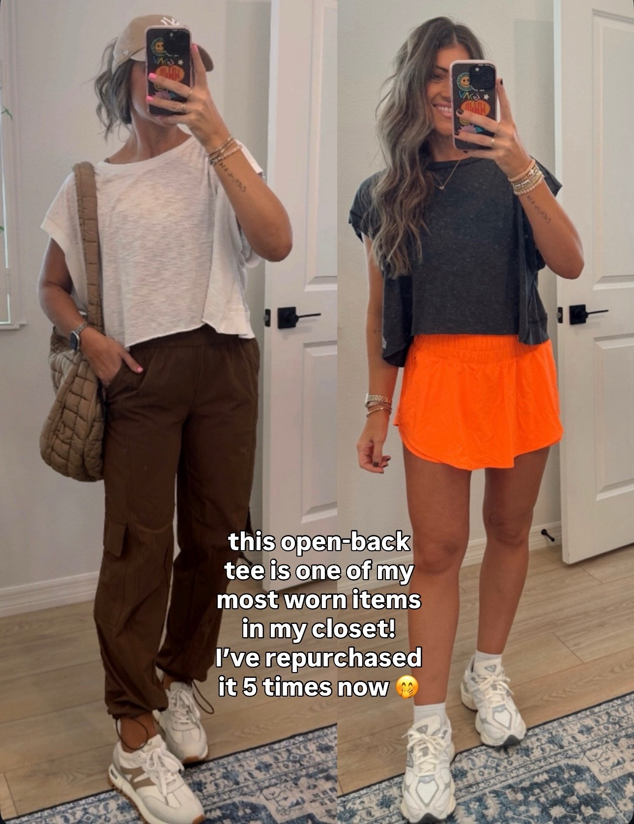 Best tee! Size XS. My brown joggers are old from target — I linked 3 similar Amazon pairs. Skort is the BEST too! I have it in multiple colors. Size small. True to size 