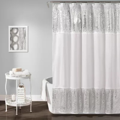 Lush D&eacute;cor Shimmer Sequins Shower Curtain in Silver | Bed Bath & Beyond | Bed Bath & Beyond