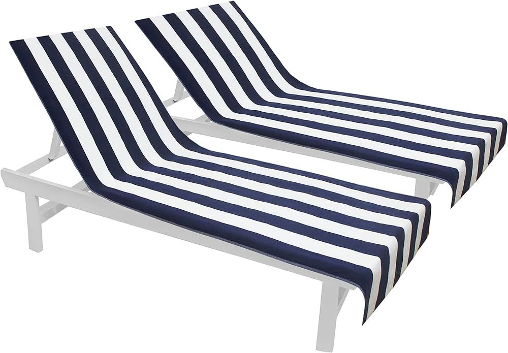 COTTON CRAFT Pool Lounge Chair Cover - 2 Pack - Chaise Beach Picnic Spa Towel - Cabana Stripe - S... | Amazon (US)