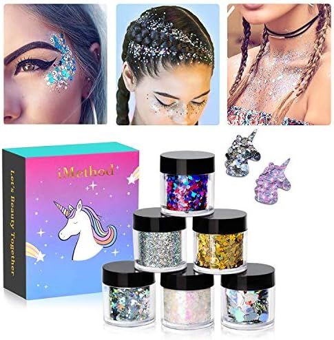iMethod Body Glitter - 6 Jars Holographic Cosmetic Face Glitter, for Festival & Halloween Alien Make | Amazon (US)