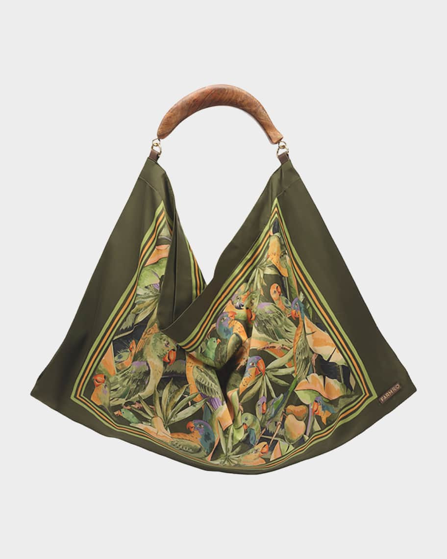 Farm Rio Botanical-Print Satin Scarf Top-Handle Bag | Neiman Marcus