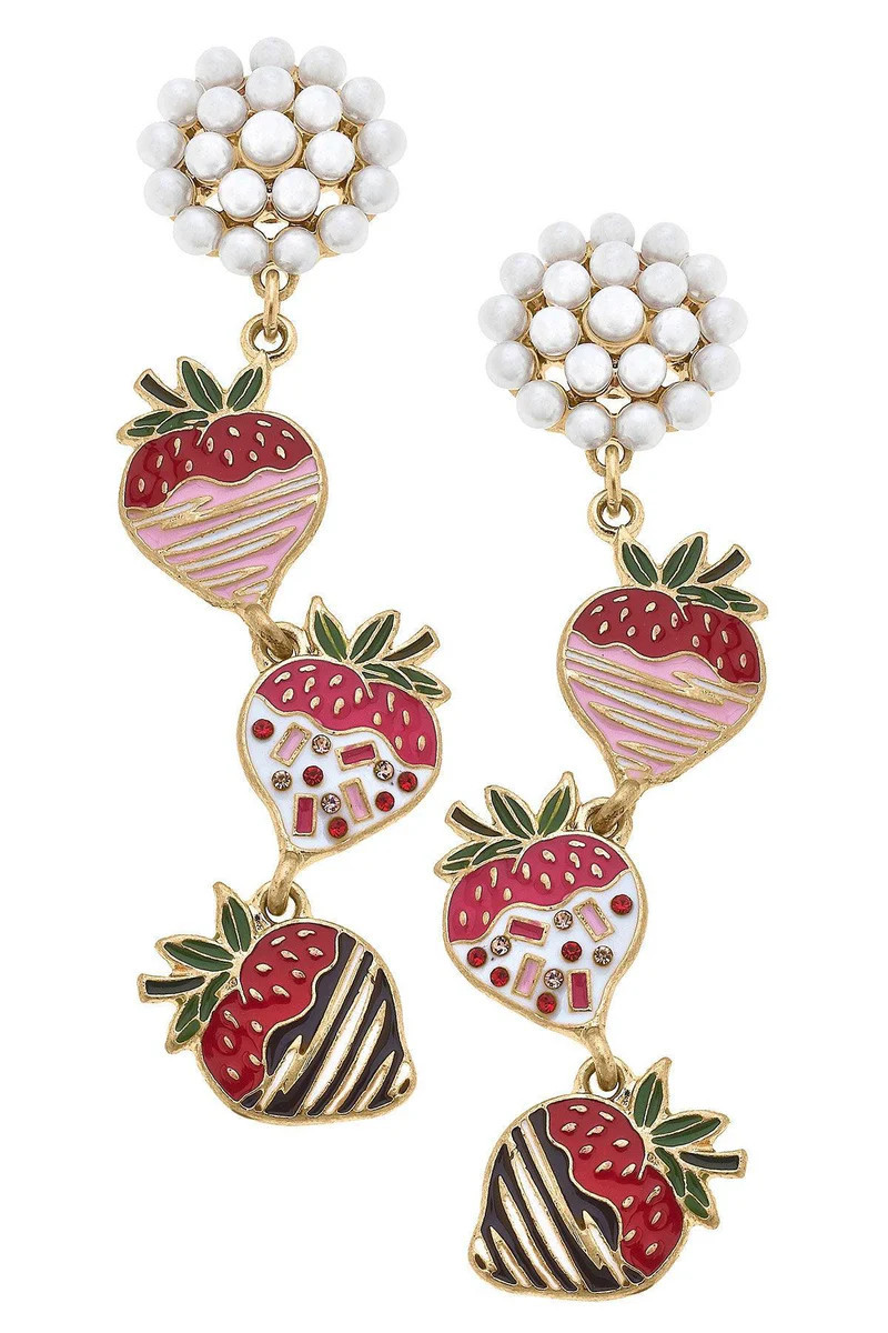 Tish Chocolate Covered Strawberries Linked Enamel Earrings | CANVAS