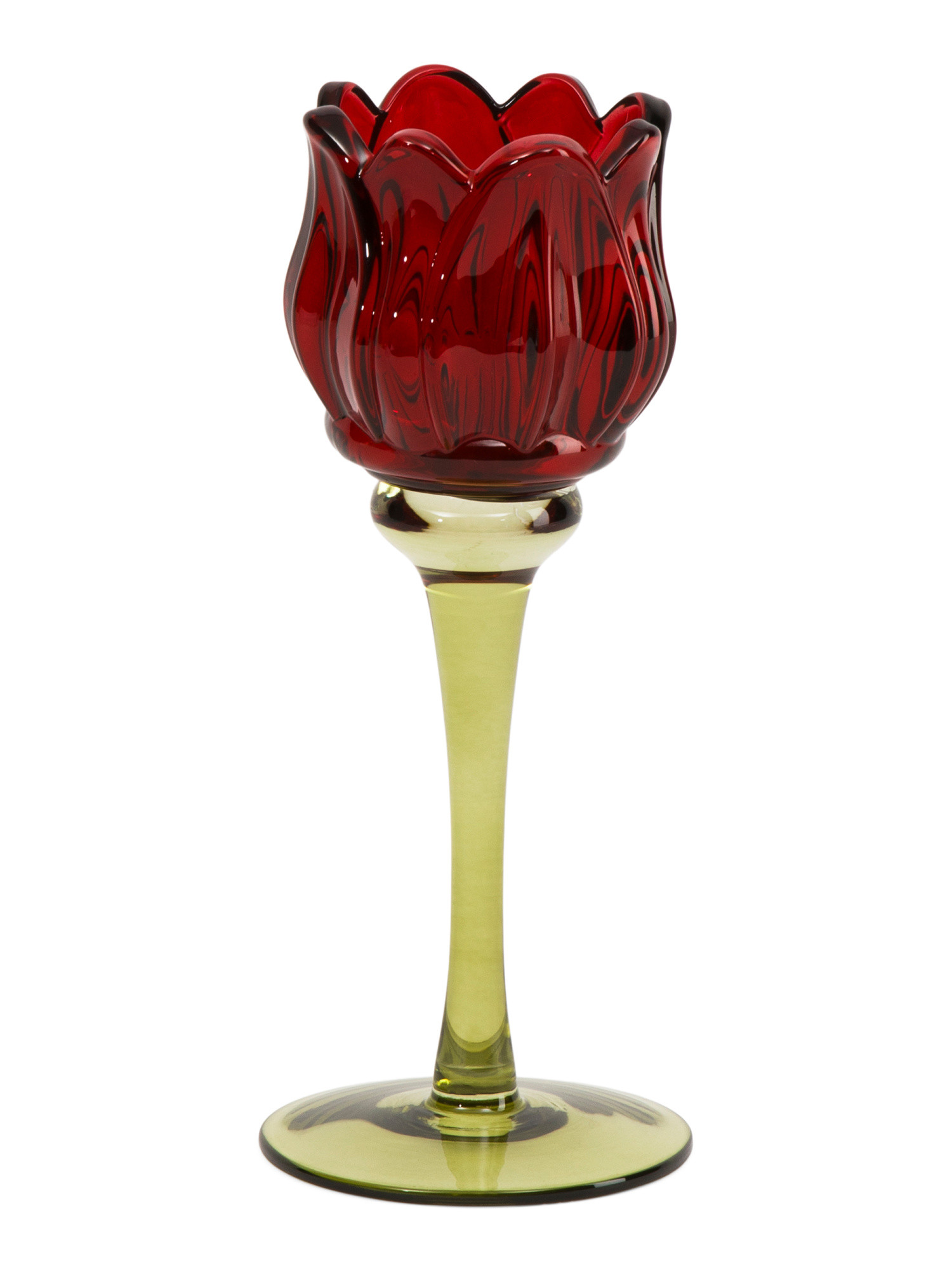7.5in Glass Figural Tulip Taper Candle Holder | TJ Maxx