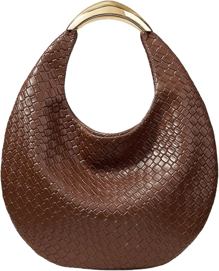 QWINEE Women's Woven Handbag Elegant Clutch Purse Metal Top Handle Cresent Evening Bag Retro PU L... | Amazon (US)