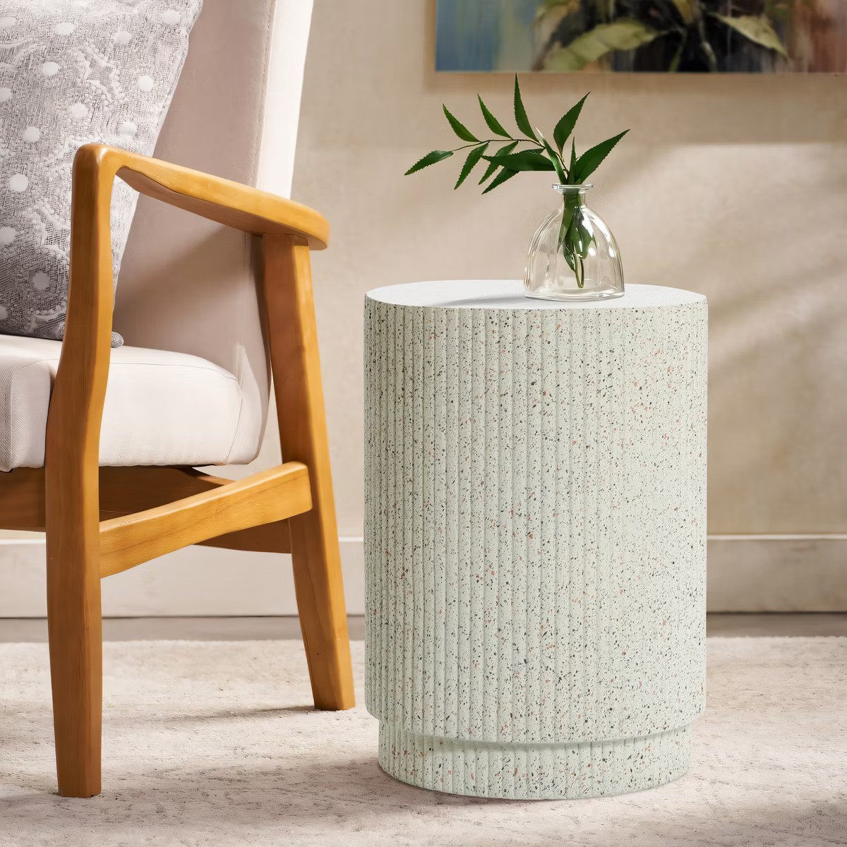 LuxenHome Ivory White Cement Round Outdoor Side Table | Target