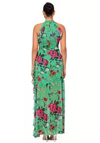 Betsy & Adam Women's Halter Sleeveless Fit and Flare Floral Maxi Dress | Belk