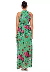 Betsy & Adam Women's Halter Sleeveless Fit and Flare Floral Maxi Dress | Belk