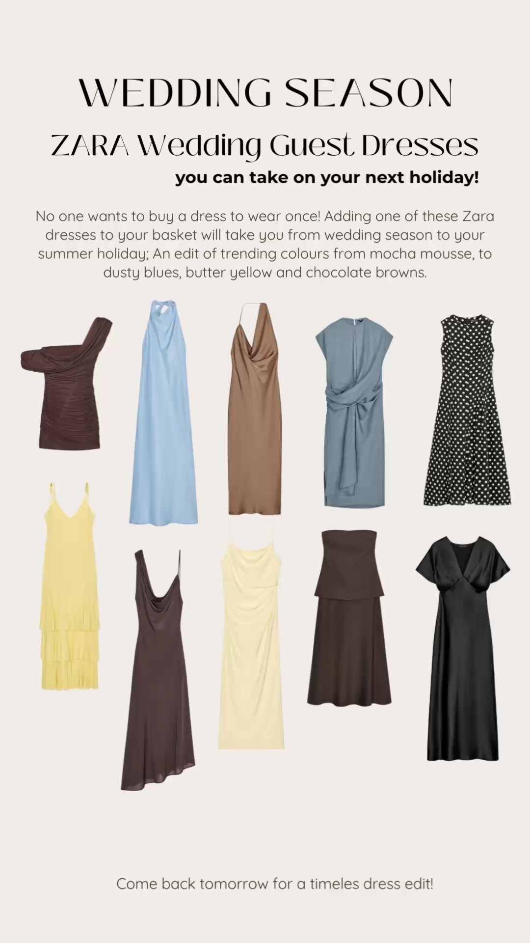 Wedding guest dress - wedding guest outfit - wedding guest dresses - Zara - butter yellow - chocolate brown - mocha mousse - pale blue - holiday dress - summer dresses 

#LTKsummer #LTKuk #LTKdresses