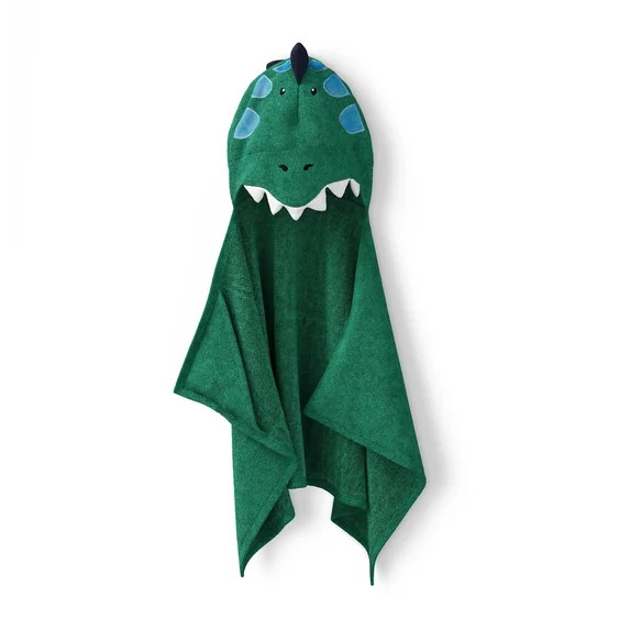 Mainstays Kids Hooded Cotton Terry Bath Towel, 25" x 50", Green Dino | Walmart (US)