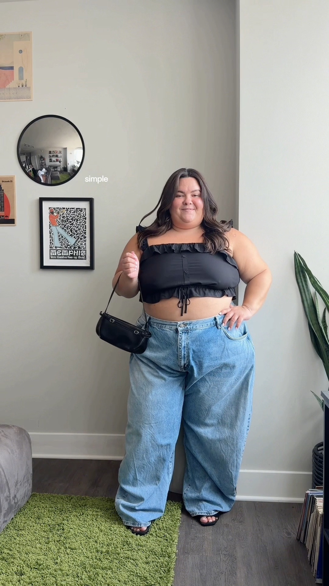 casual plus size outfit of the day 
(I’m 5’2 and a size 20)
- baggy barrel leg pants: @ASOS  size UK 24 
- black ruffle crop top: Torrid size 3
- baguette purse: ASOS 
- block heel mules: @Torrid 
- pajama pants: Show Me Your MuMu size 3X 
- black brami: Klassy

#LTKgrwm #LTKootd #LTKPlusSize