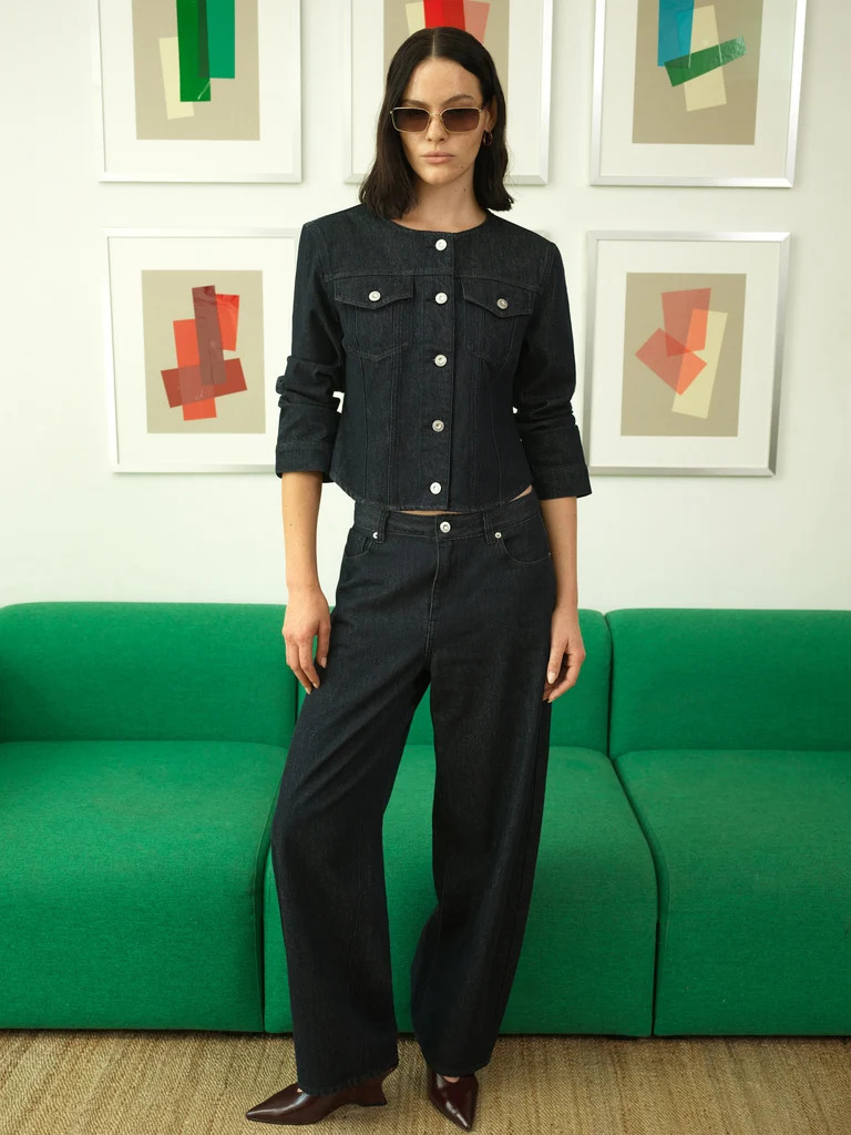 Misa Relaxed Dark Wash Blue Curved Leg Jeans | French Connection (UK)