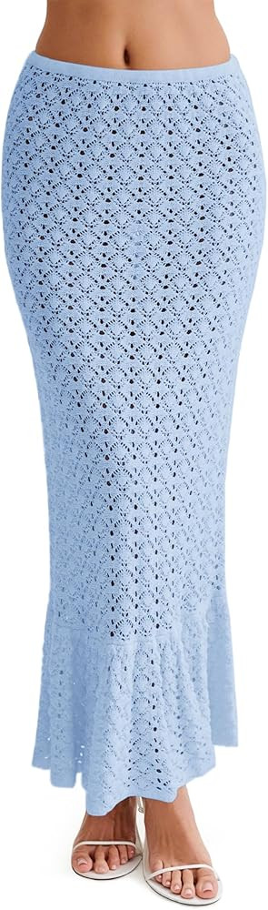 Saodimallsu Womens Crochet Cover Up Skirt High Waisted Sheer Knit Summer Swimsuit Coverup Beach F... | Amazon (US)