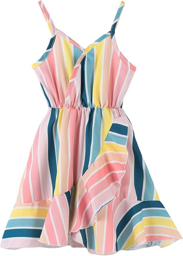 WDIRARA Toddler Girl's Striped Sleeveless Wrap Ruffle Hem High Waist Cami Dress | Amazon (US)