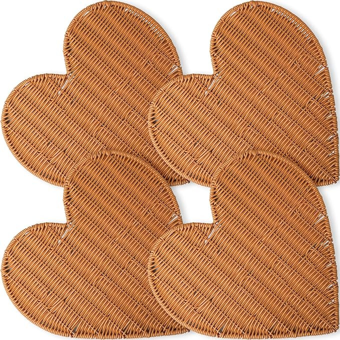 Set of 4 Rattan Woven Valentines Heart Shaped Placemats Natural Heart Wicker Place Mats Washable ... | Amazon (US)
