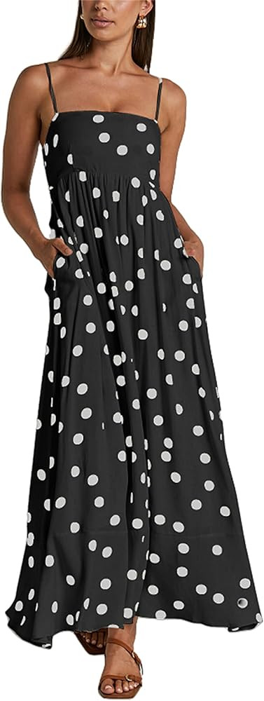 Yuemengxuan Boho Maxi Dresses for Women Spaghetti Strap Flowy Smocked Long Dress Casual Summer Va... | Amazon (US)