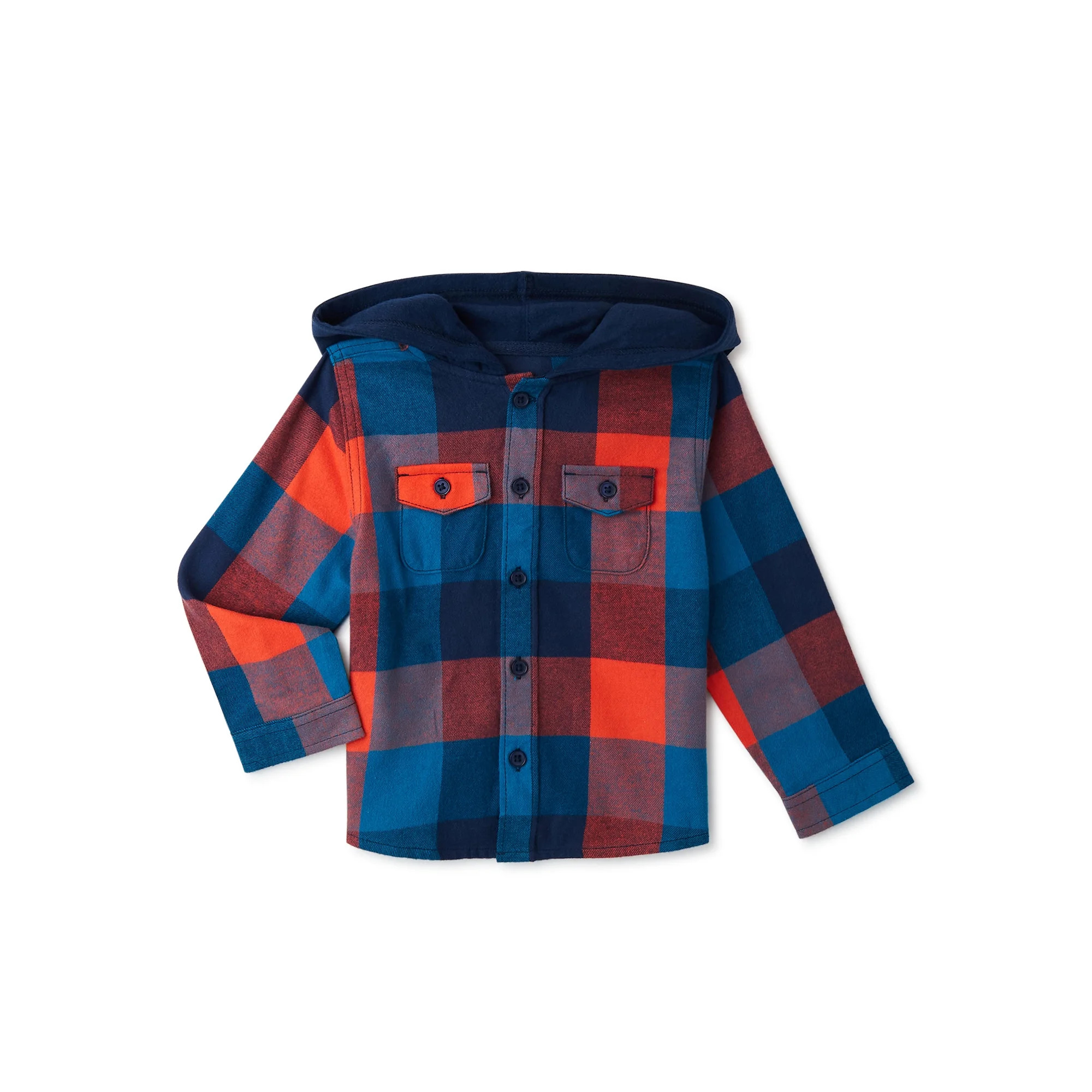 Wonder Nation Toddler Boys Hooded Flannel Shirt, Sizes 12M-5T | Walmart (US)