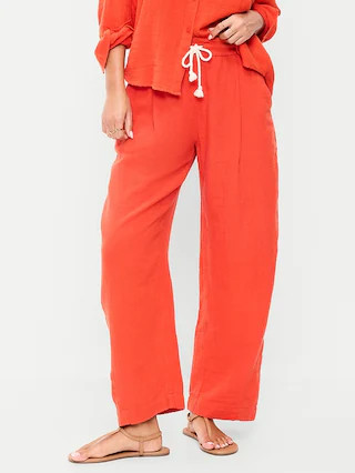 High-Waisted Crinkle Gauze Wide-Leg Barrel Pants | Old Navy (US)