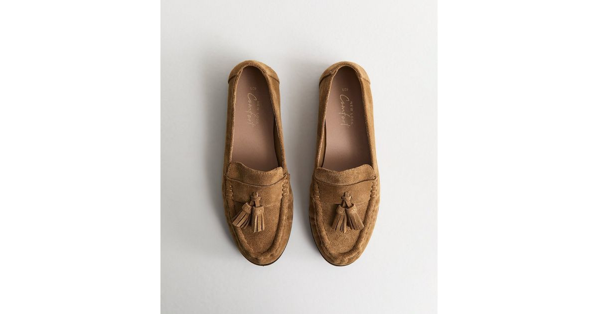 Premium Real Leather Camel Suede Tassel Loafers | New Look | New Look (UK)