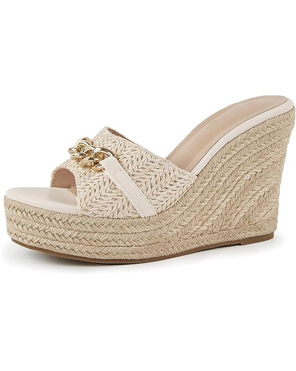 Coutgo Women's Wedge Sandals Platform Espadrille Heel Chain Slip On Casual Summer Slides | Amazon (US)