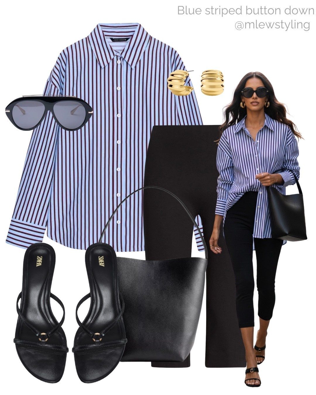 Black capri pants + an oversized button down + kitten heel sandals ✨

Tags: summer outfit formula, blue striped shirt, aviator sunglasses, quince leather bag, gold earrings, spring office outfit, casual workwear, capsule wardrobe

#LTKsummer #LTKworkwear #LTKstyletip