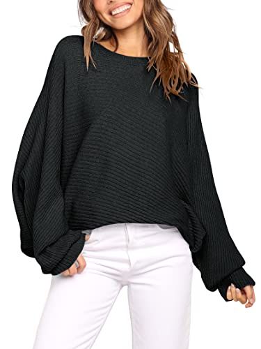 ANRABESS Women's Oversized Crewneck Sweater Batwing Puff Long Sleeve Ribbed Slouchy Pullover Sweater | Amazon (US)