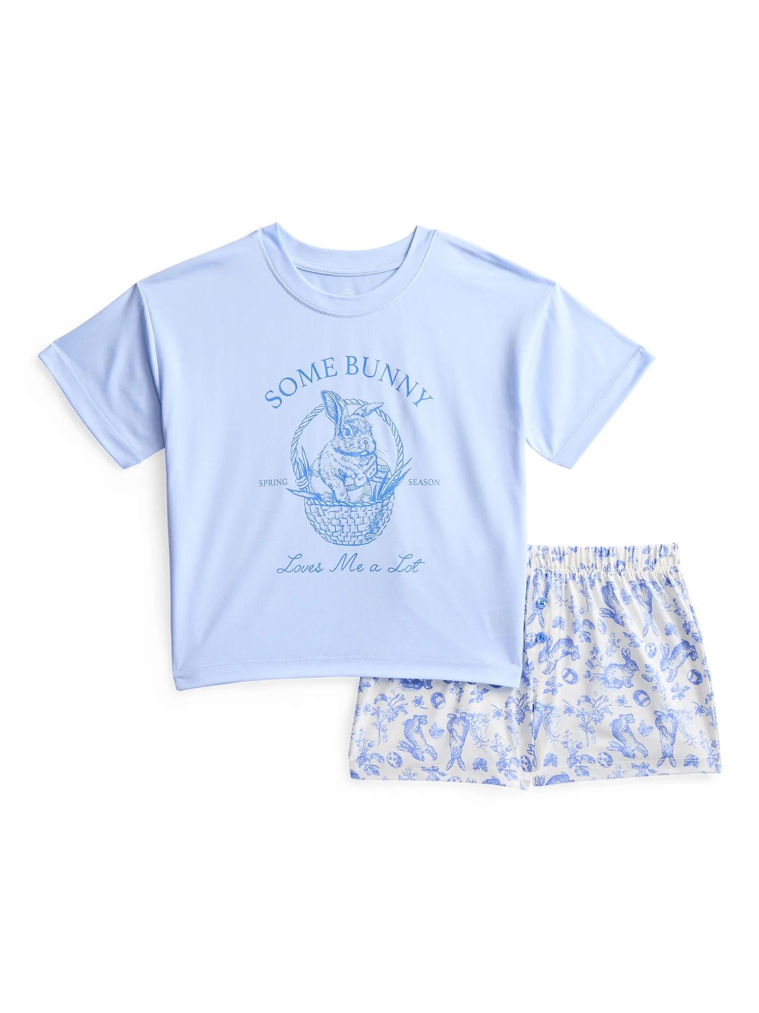 Wonder Nation Girls Short Sleeve Tee and Shorts Pajama Set, 2-Piece, Sizes 4-18 | Walmart (US)