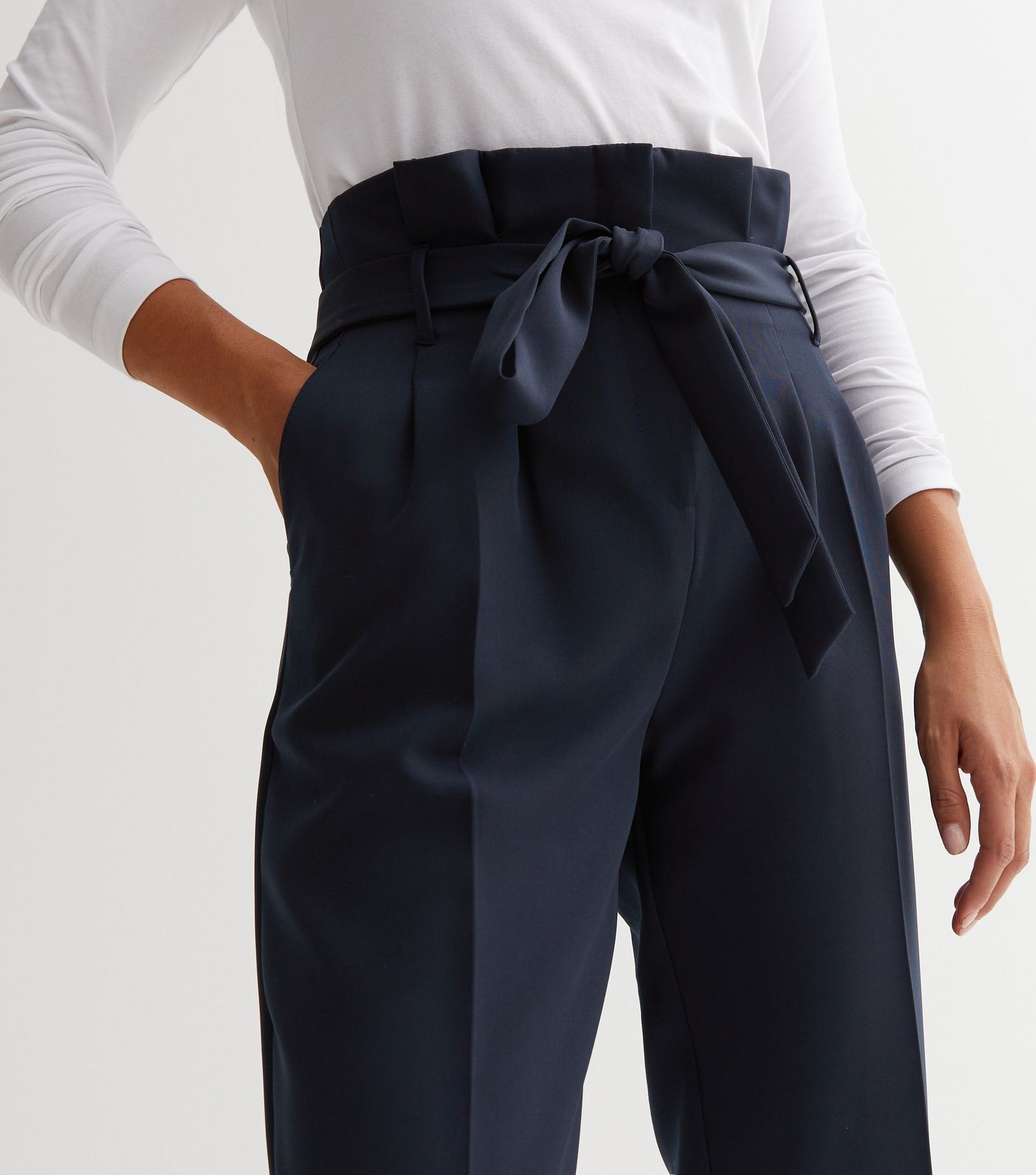 Navy High Rise Tie Waist Paper Bag Trousers
						
						Add to Saved Items
						Remove from Sav... | New Look (UK)