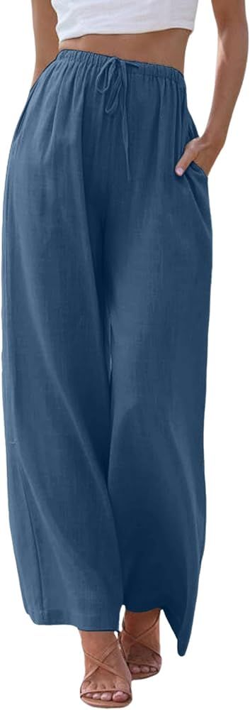 Flowy Palazzo Wide Leg Pants for Women Dressy Solid Flat Front Streetwear Elastic High Waist Draw... | Amazon (US)