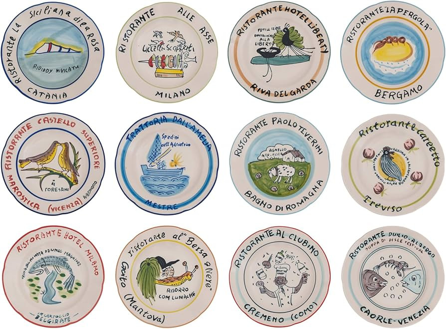 Creative Co-Op Stoneware Plate Set with Hotel Restaurant Image Styles, Multicolor, Set of 12 | Amazon (US)