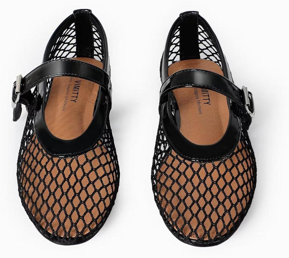 vimitty Ballet Flats Breathable Mesh with Elegant Buckle Strap Comfy Casual Office Patent Trimmed... | Amazon (US)