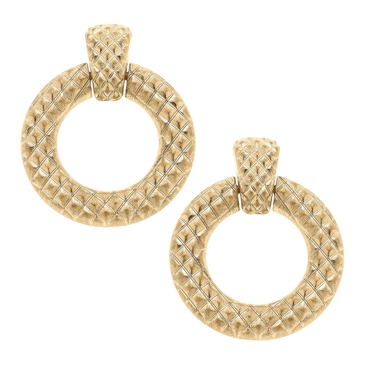 Kenzi Quilted Metal Door Knocker Earrings in Worn Gold | CANVAS