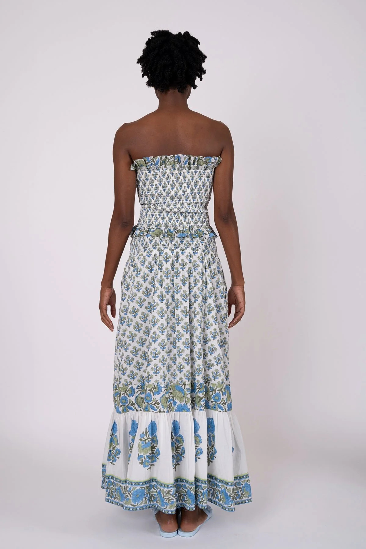 Strapless Bandeau Top | Bleu/Thyme Vintage Poppy | SUE SARTOR
