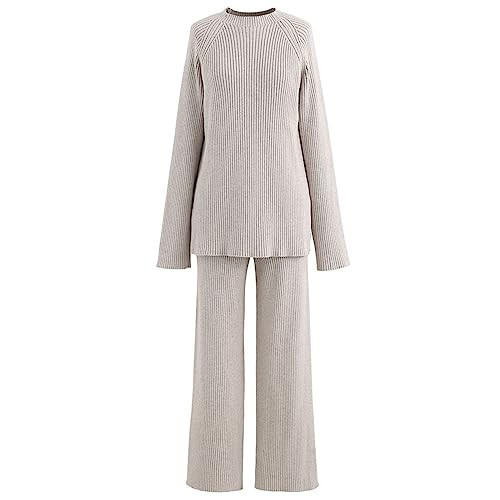 CHICWISH Women's Sand Rib Knit Split Hem Sweater And Pants Set | Amazon (US)