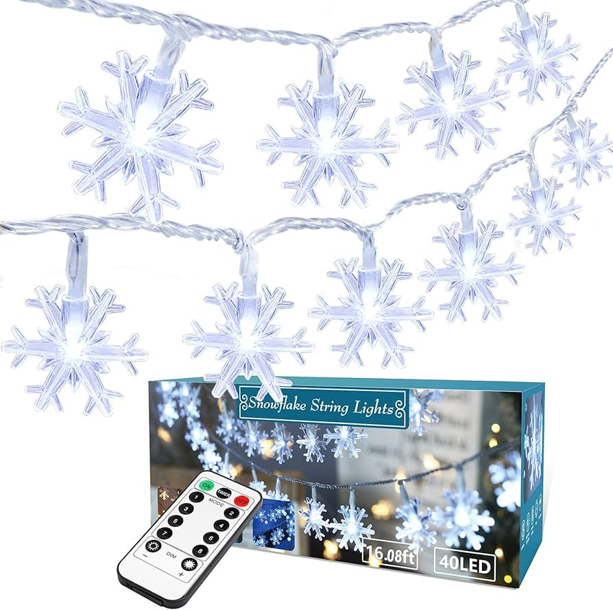 BrizLabs White Snowflake Christmas String Lights, 16.08ft 40 LED Christmas Lights with Remote, Sn... | Amazon (US)