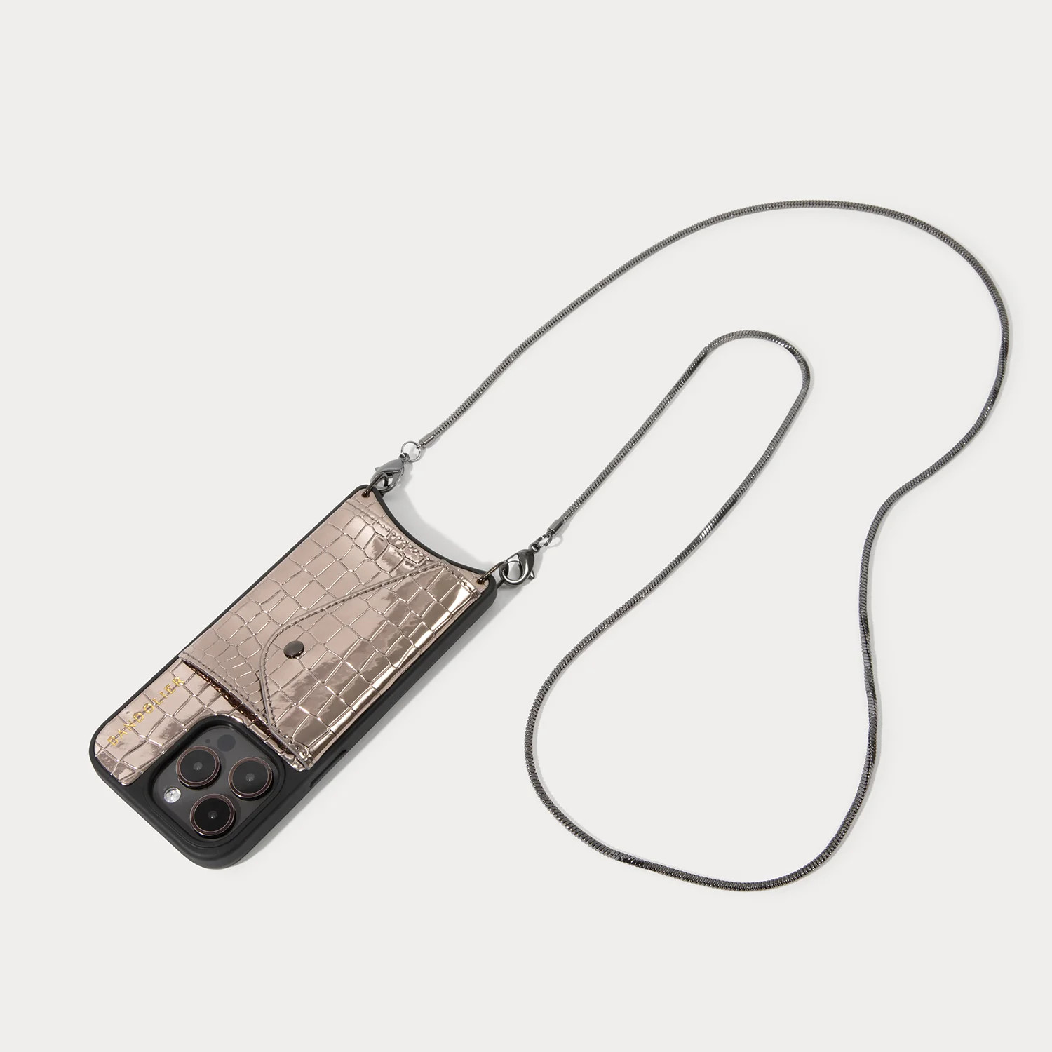 Gia Side Slot Crossbody Bandolier - Pewter Croc/Pewter | Bandolier