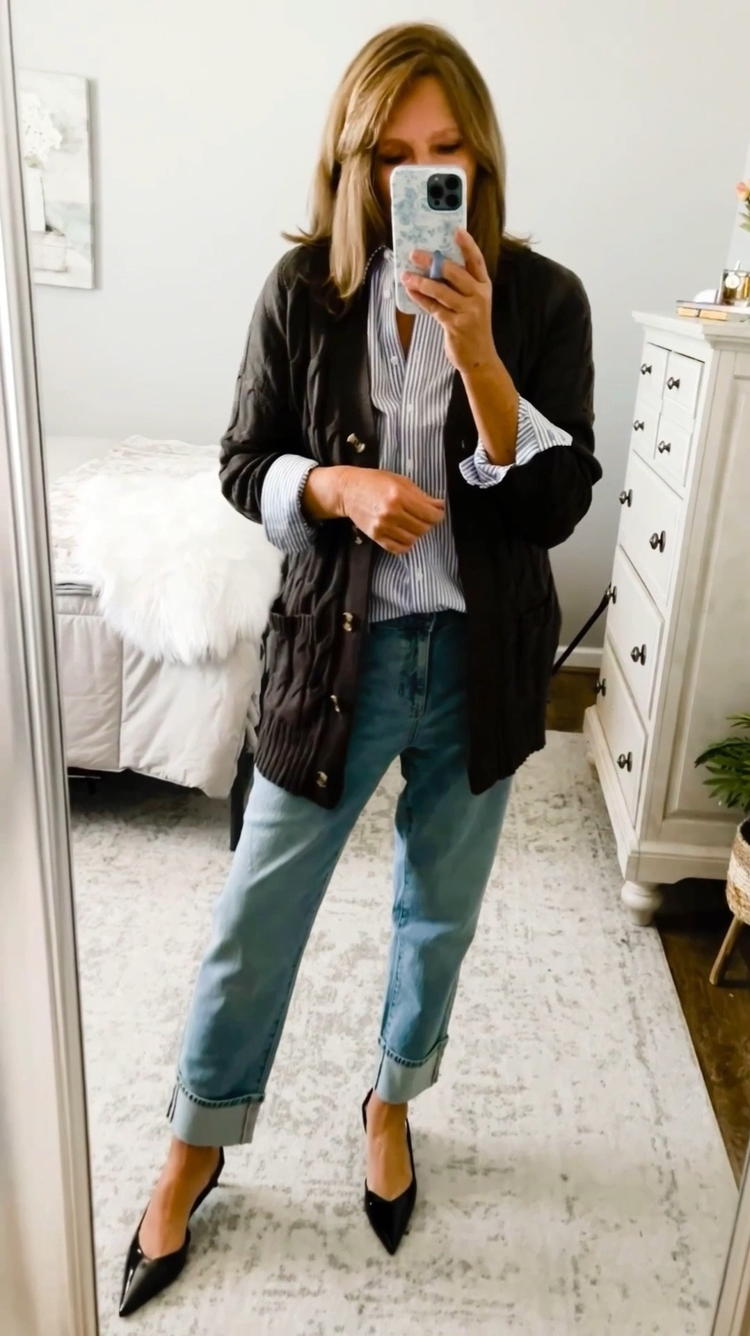 #ootd Talbots no iron striped shirt and everyday jeans are 30% off! Both fit tts, more colors available. Styled it with kitten heel sling back pumps and a cozy cardigan from Amazon. DSW is having a sale, get $10,$20, or $60 off your order! 

Fall outfit, jeans, everyday outfit, thanksgiving outfit, business casual, over 40 style, over 50 fashion, Amazon fashion, sale, fall fashion finds, casual workwear 

#LTKStyleTip #LTKSaleAlert #LTKWorkwear

#LTKHoliday #LTKGiftGuide #LTKCyberWeek
